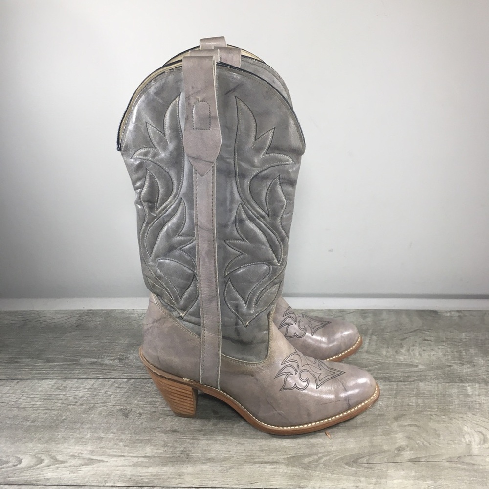 Vintage Acme Dingo? Stacked Heel Western Cowboy Marbled Leather Womens Boots 7